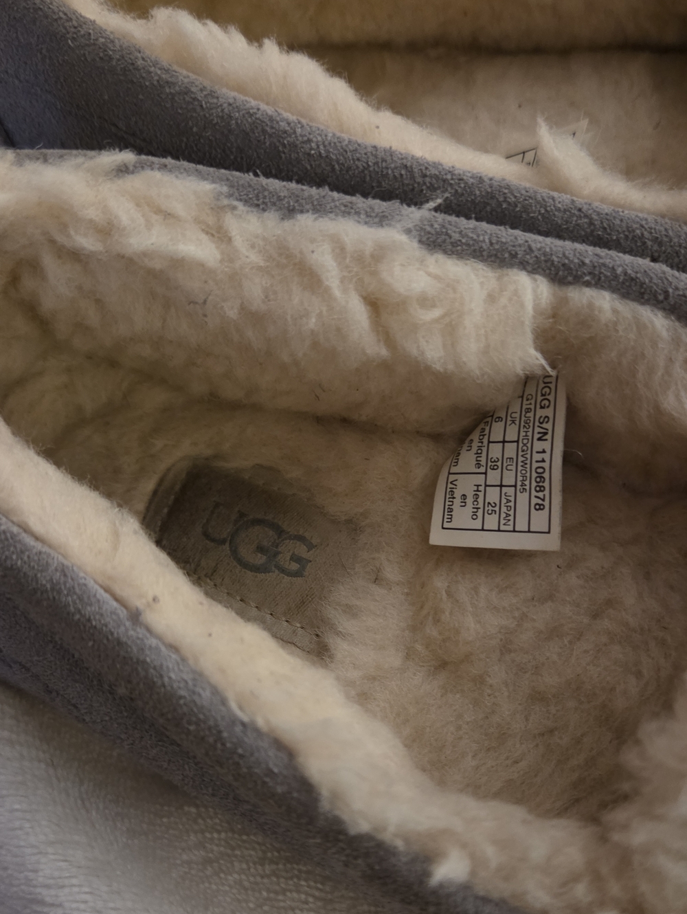 UGG Grey Suede Moccasin Slipper with Shearling Lining - Picture 2 of 11